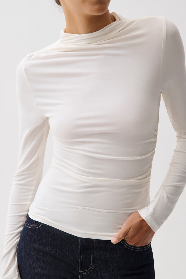 Nathalia Draped Mock Neck - Soft White