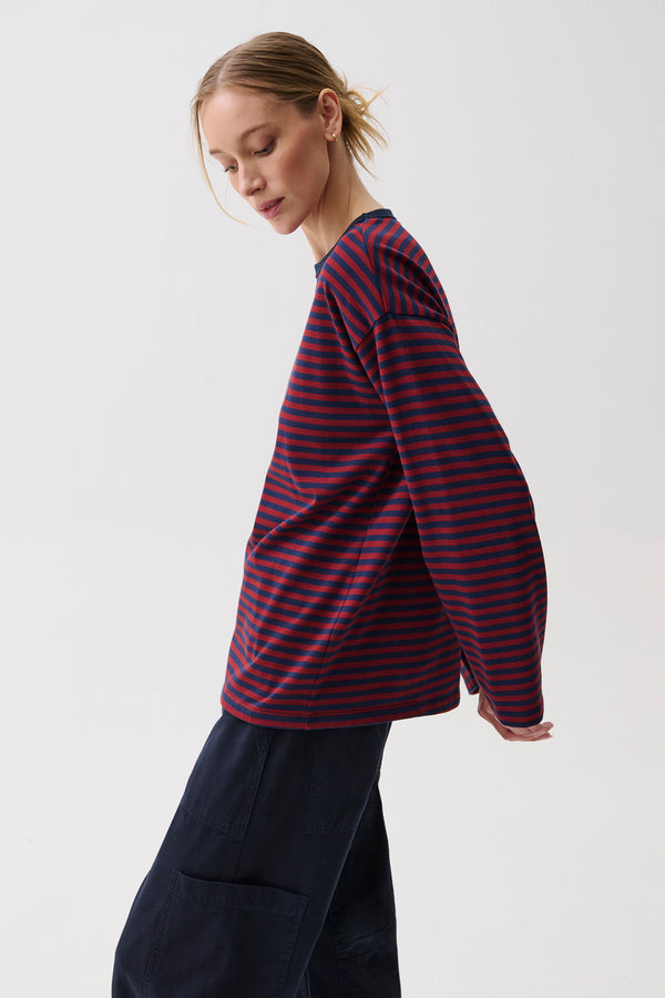 Reena Oversized Long Sleeve Tee - Velvet Navy Stripe