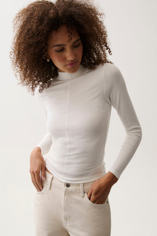 Dara Long Sleeve Funnel Neck Top - Ecru