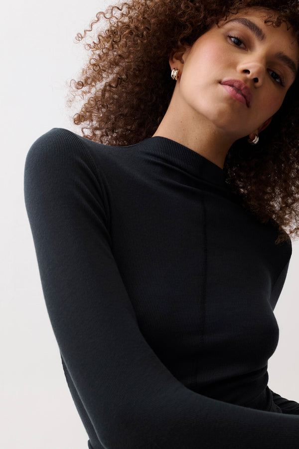 Dara Long Sleeve Funnel Neck Top - Noir