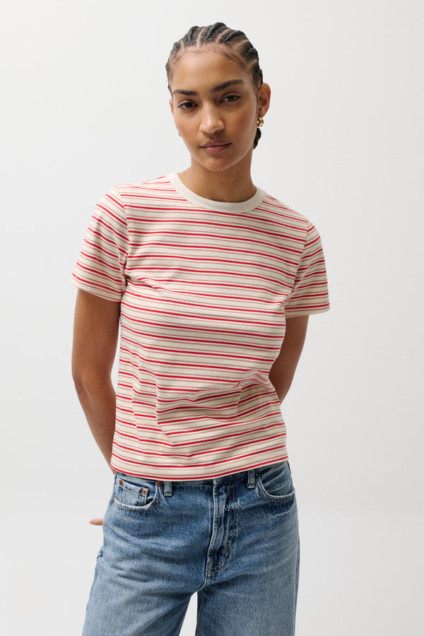 Alba Shrunken Tee in White Red Stripe