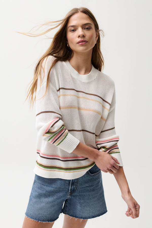 Eva Crewneck Sweater - Light Turmeric Stripe
