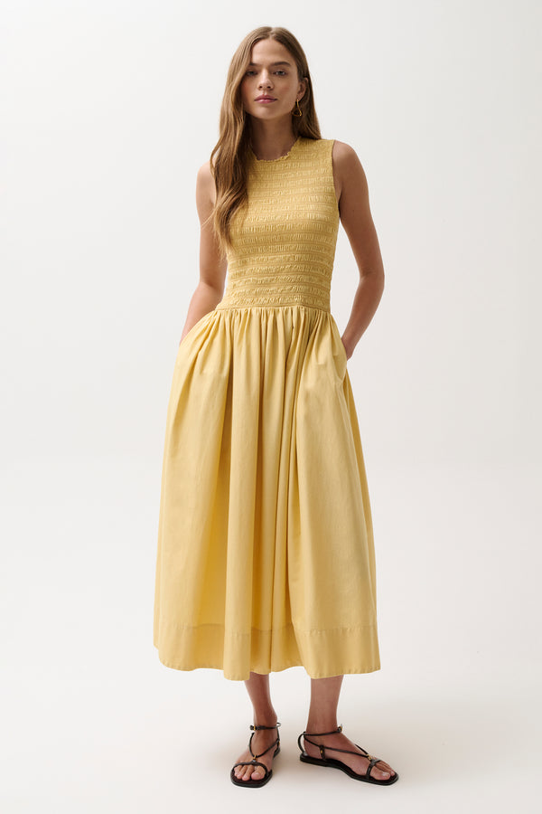 Gladys Smocked Bodice Dress - Light Turmeric