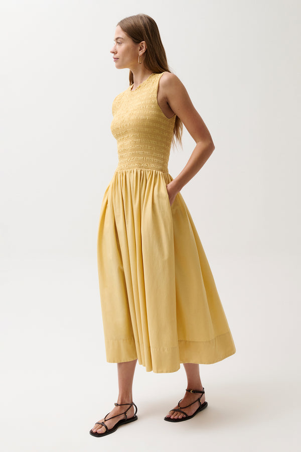 Gladys Smocked Bodice Dress - Light Turmeric