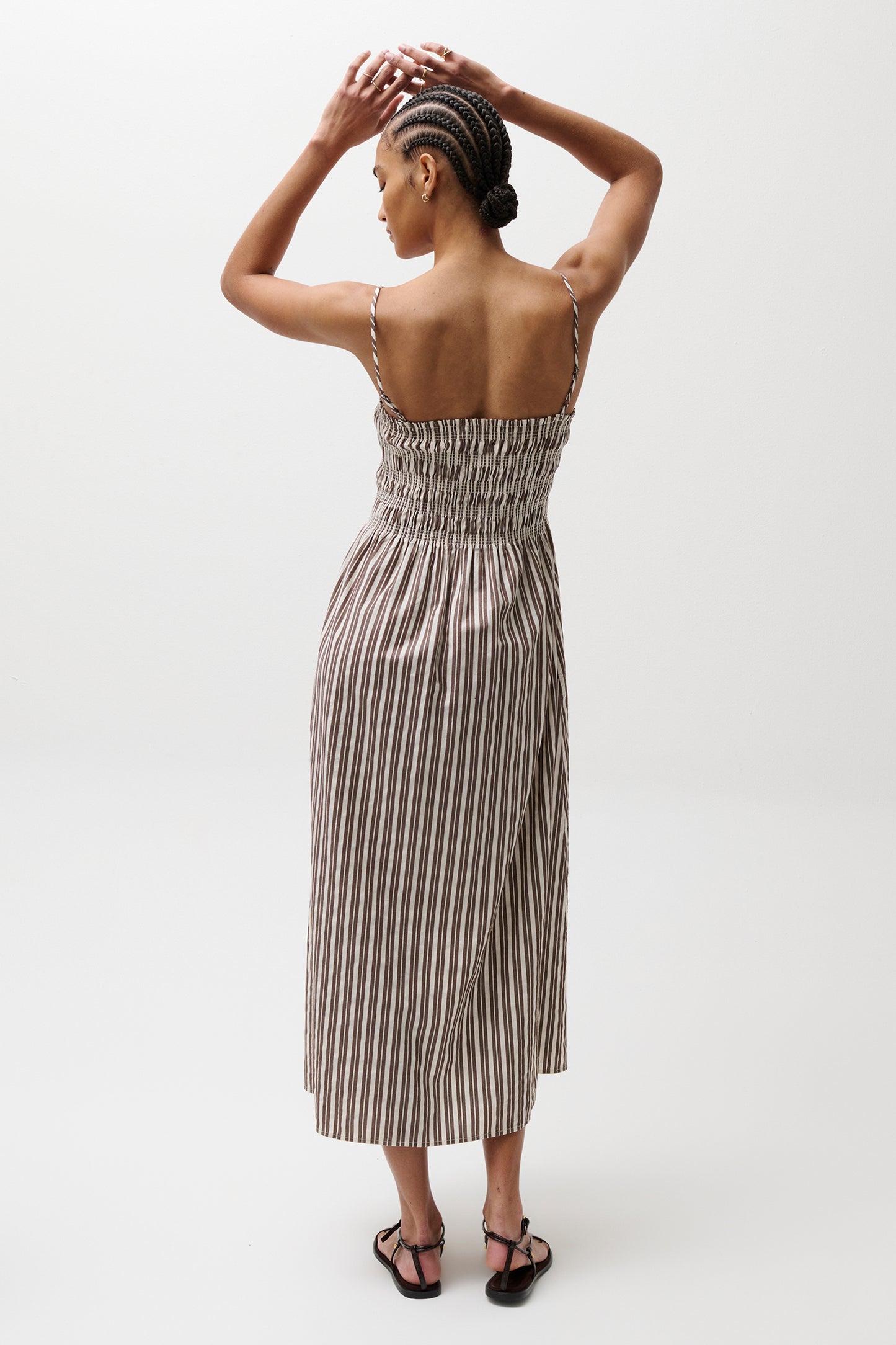 Bianca Shirred Bodice Dress - Java Stripe