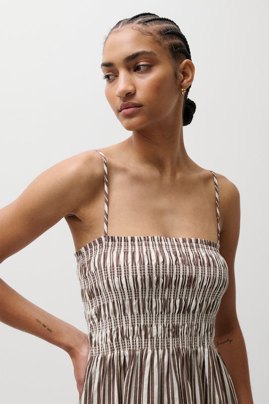 Pistola Bianca Shirred Bodice Dress - Java Stripe dress