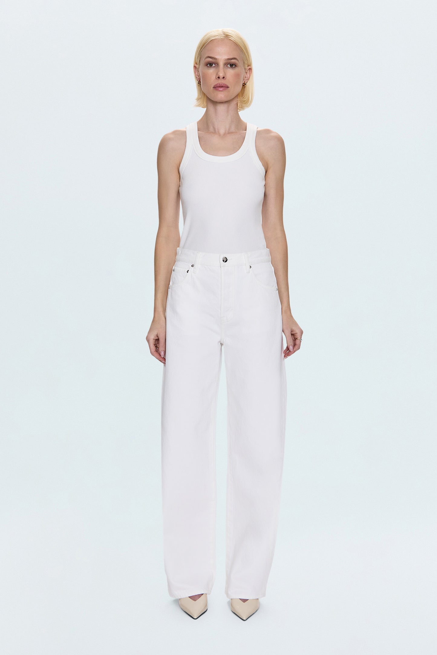 Tate High Rise Bowed Wide Leg Jean - Paper White