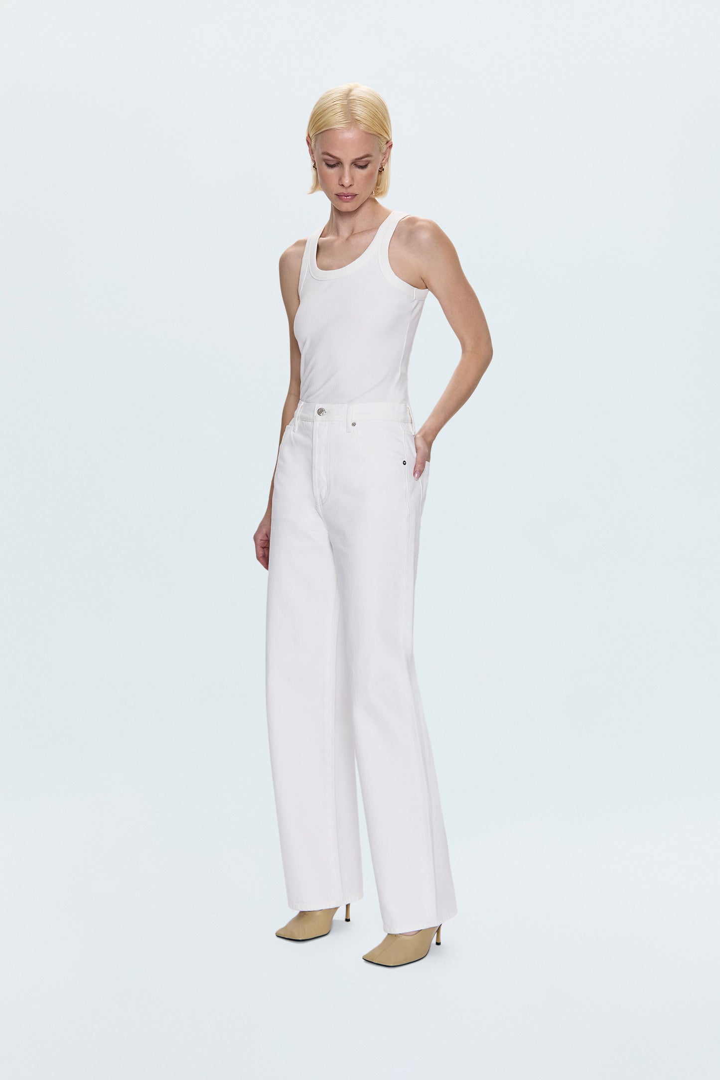 Tate High Rise Bowed Wide Leg Jean - Paper White