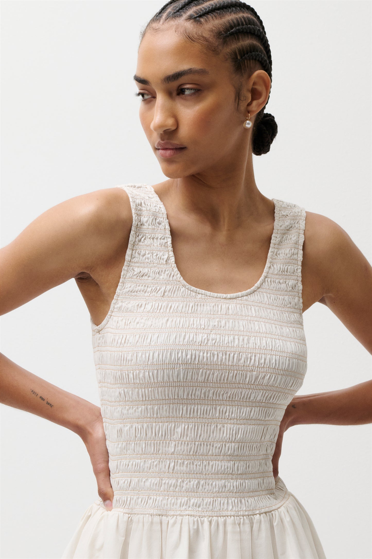 Ilona Bubble Hem Dress - Soft White