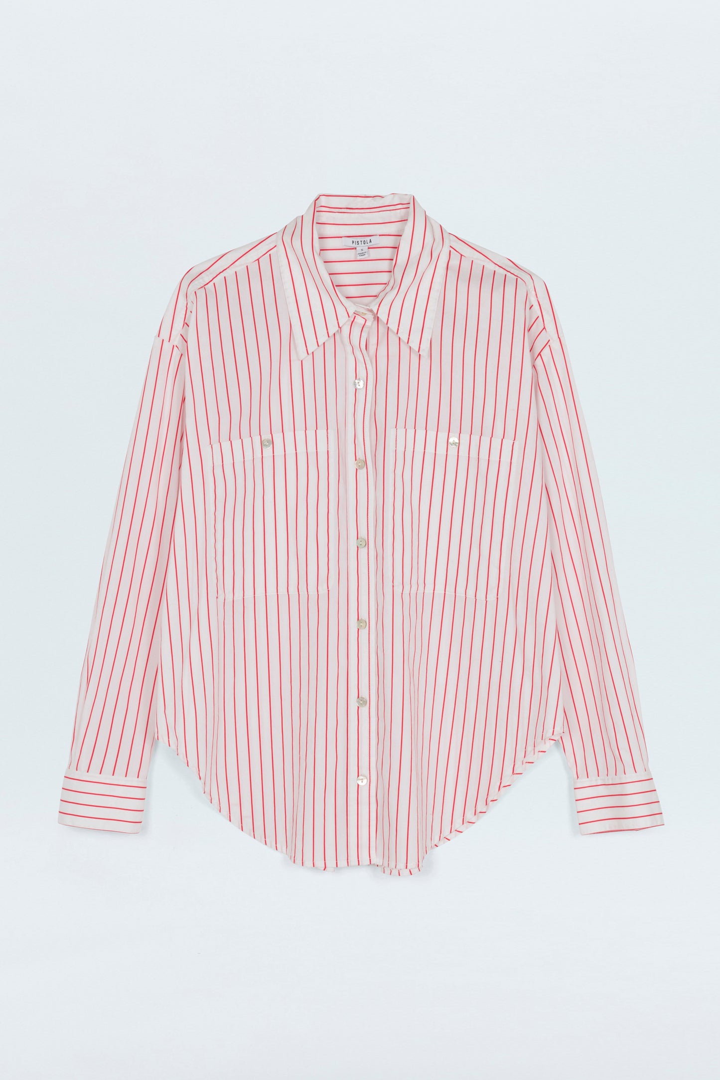 Samantha Oversized Button Up Shirt - Ruby Stripe