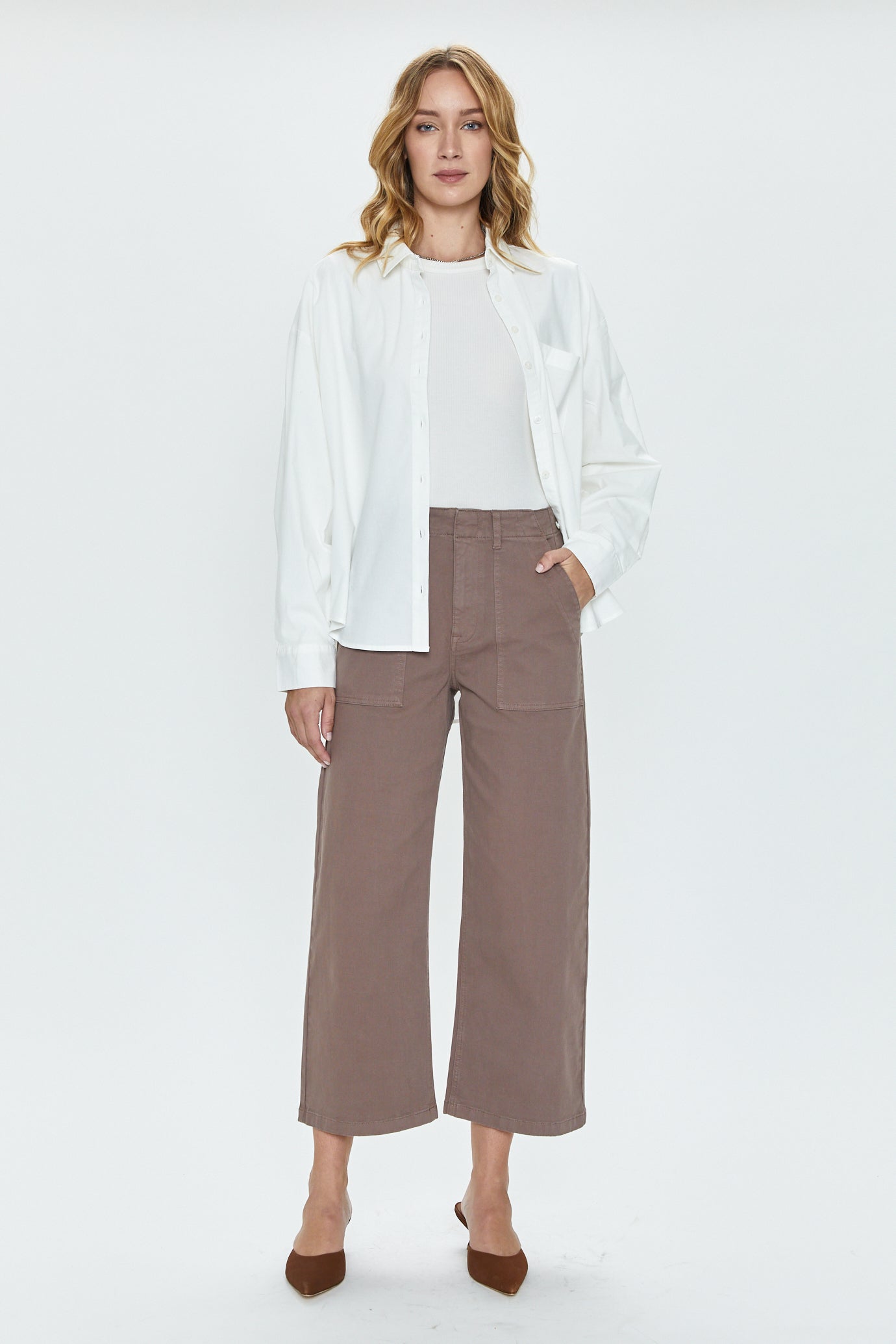 Sophia Wide Leg Utility Ankle Pant - Dark Mushroom