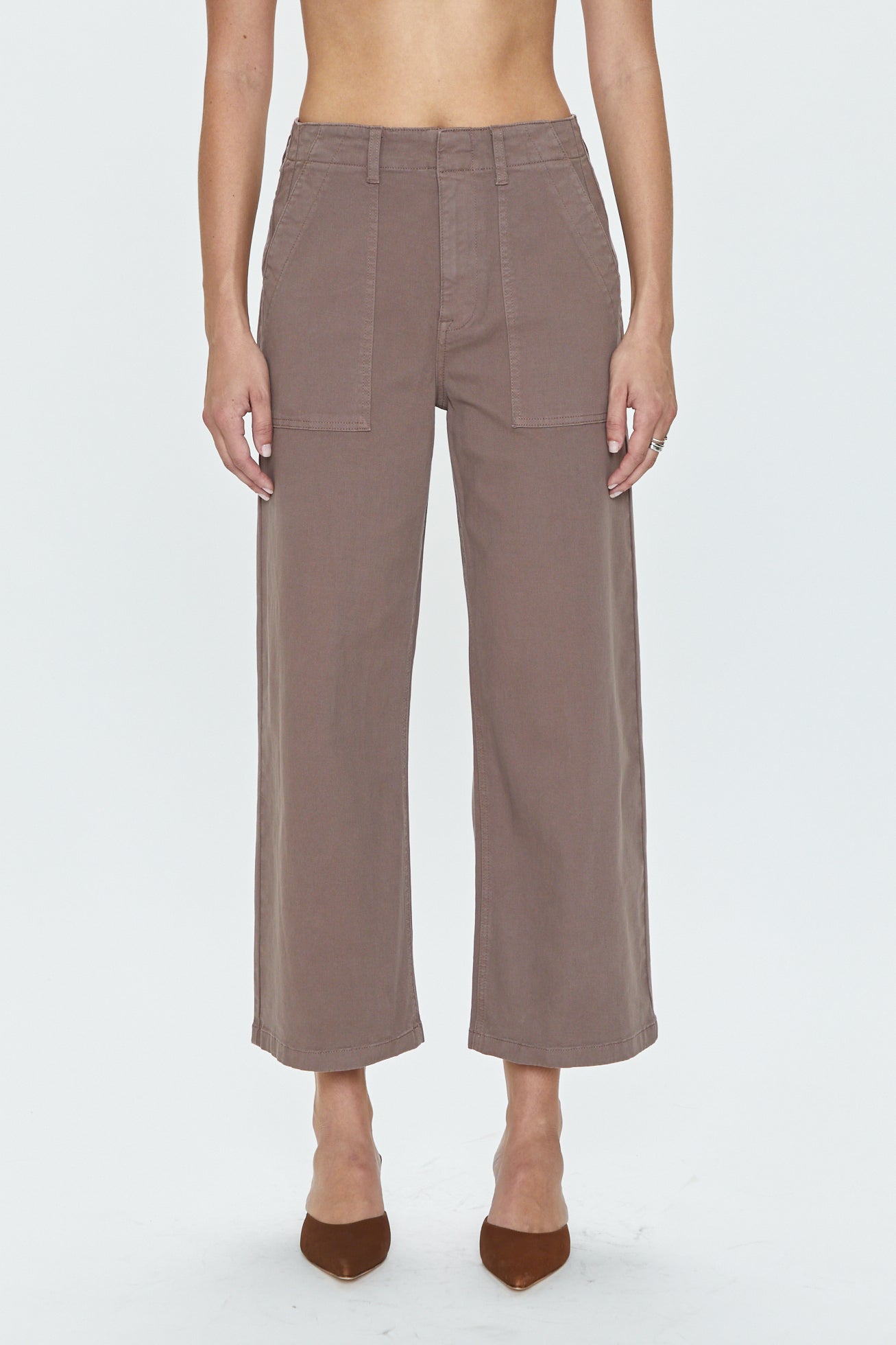 Sophia Wide Leg Utility Ankle Pant - Dark Mushroom