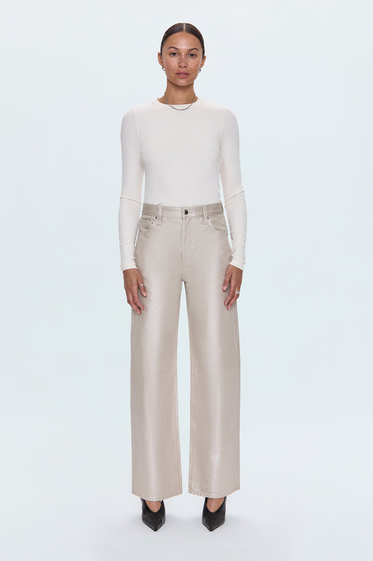 Tate High Rise Wide Bowed Jean - Champagne Luster