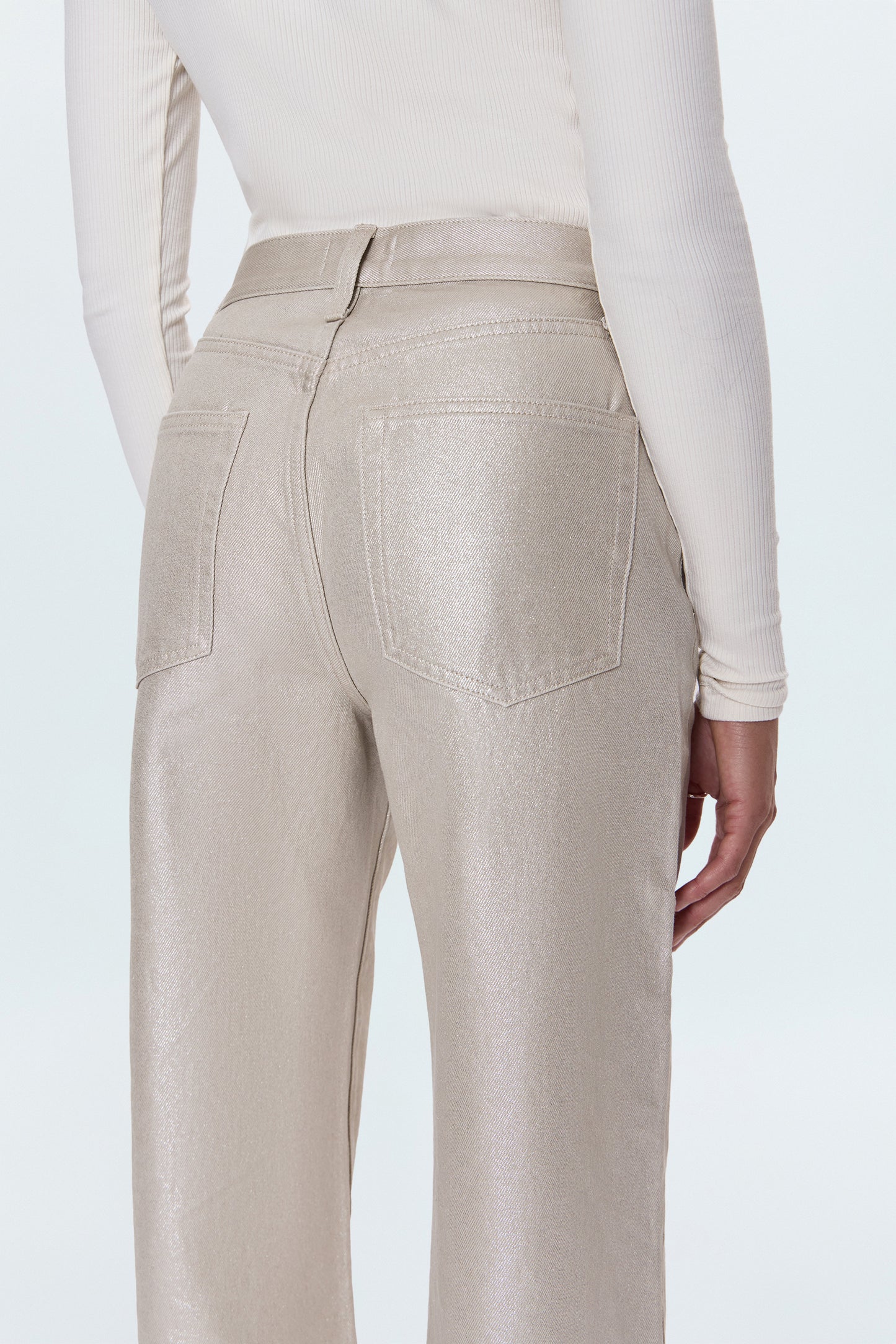Tate High Rise Wide Bowed Jean - Champagne Luster