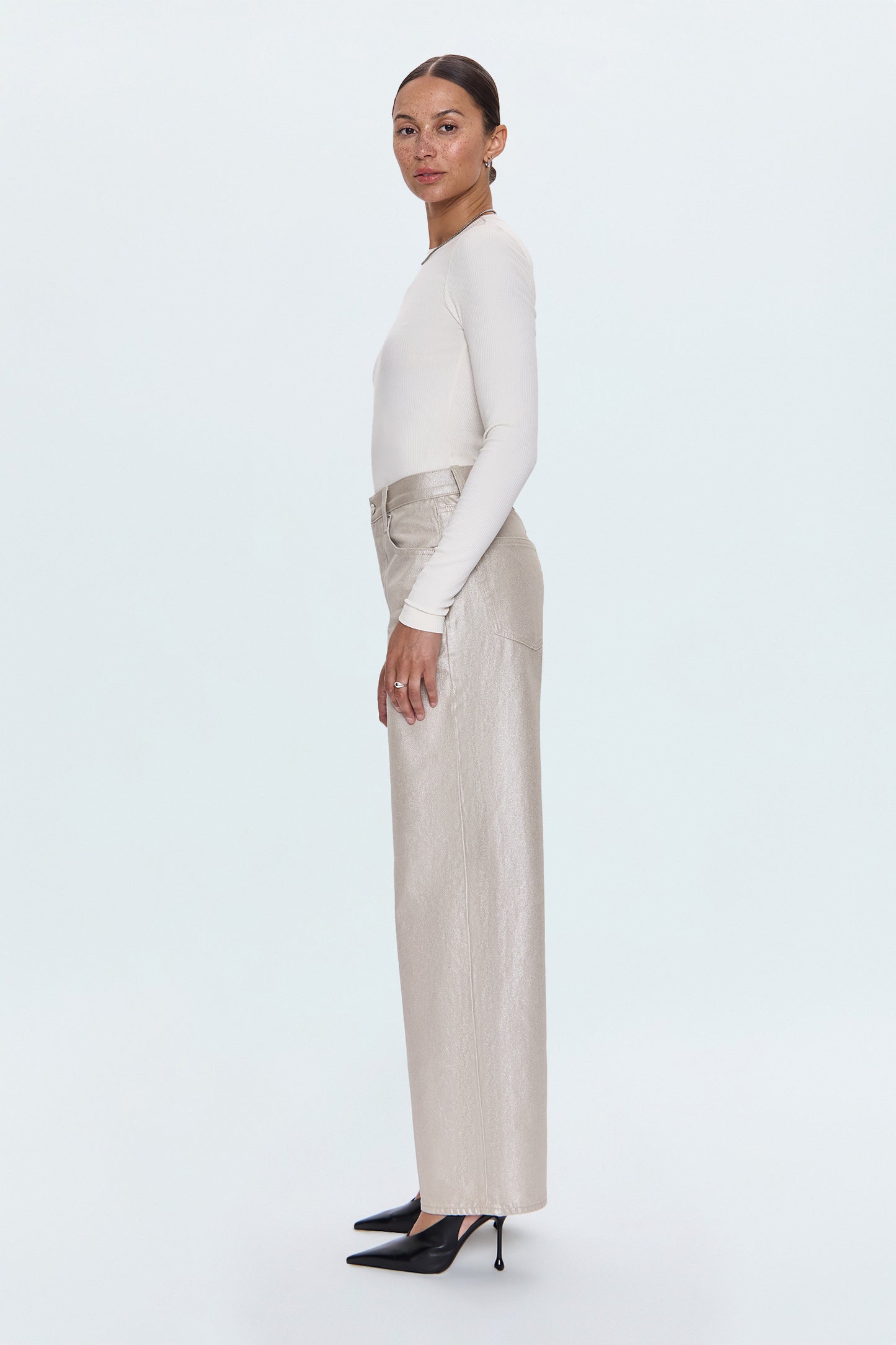 Tate High Rise Wide Bowed Jean - Champagne Luster
