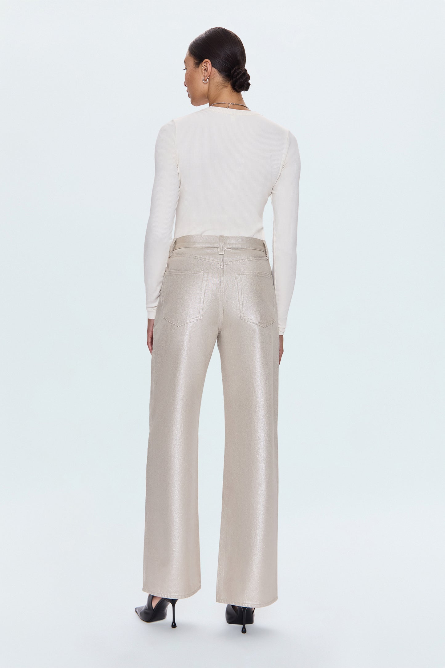 Tate High Rise Wide Bowed Jean - Champagne Luster