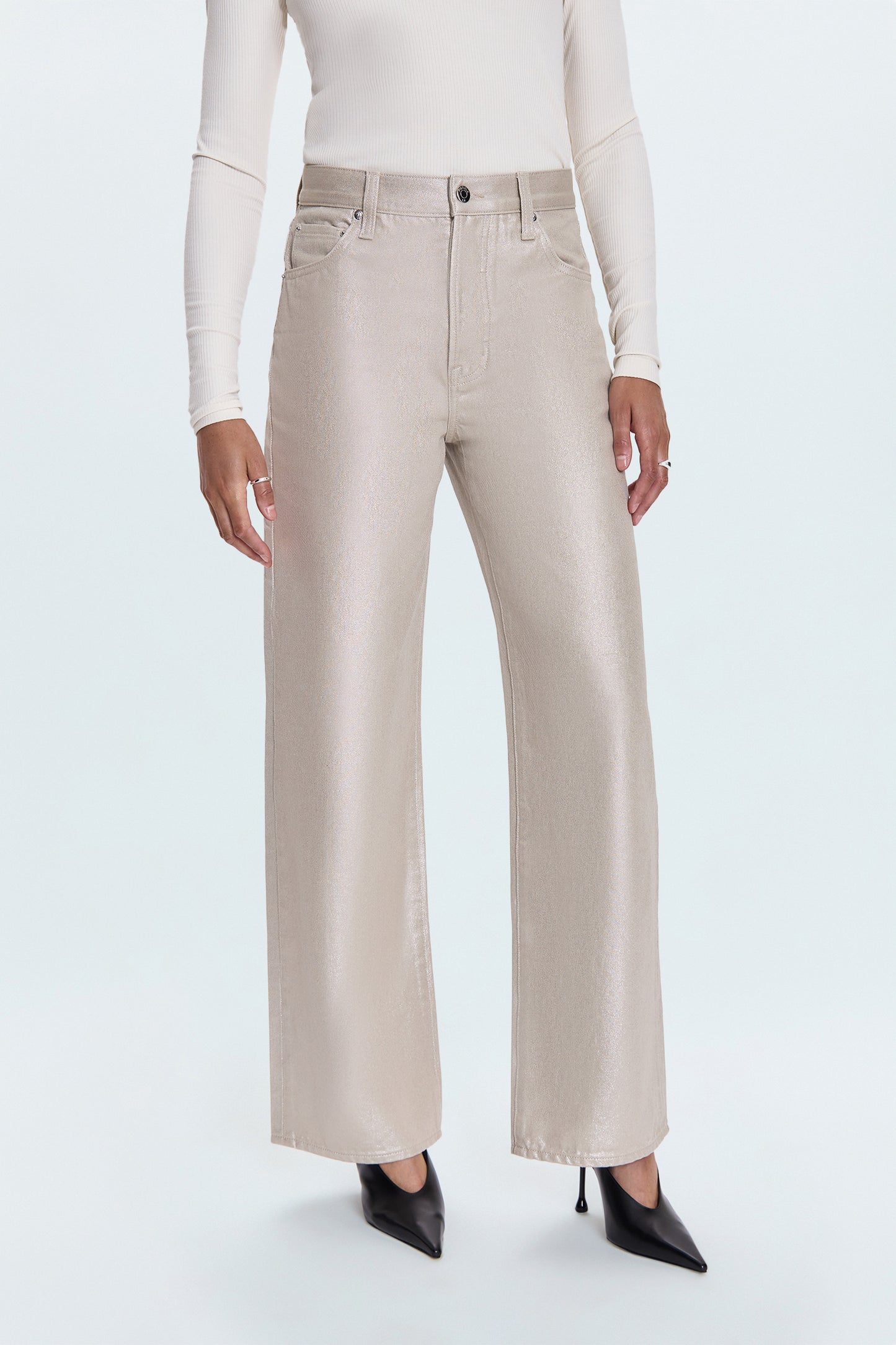 Tate High Rise Wide Bowed Jean - Champagne Luster
