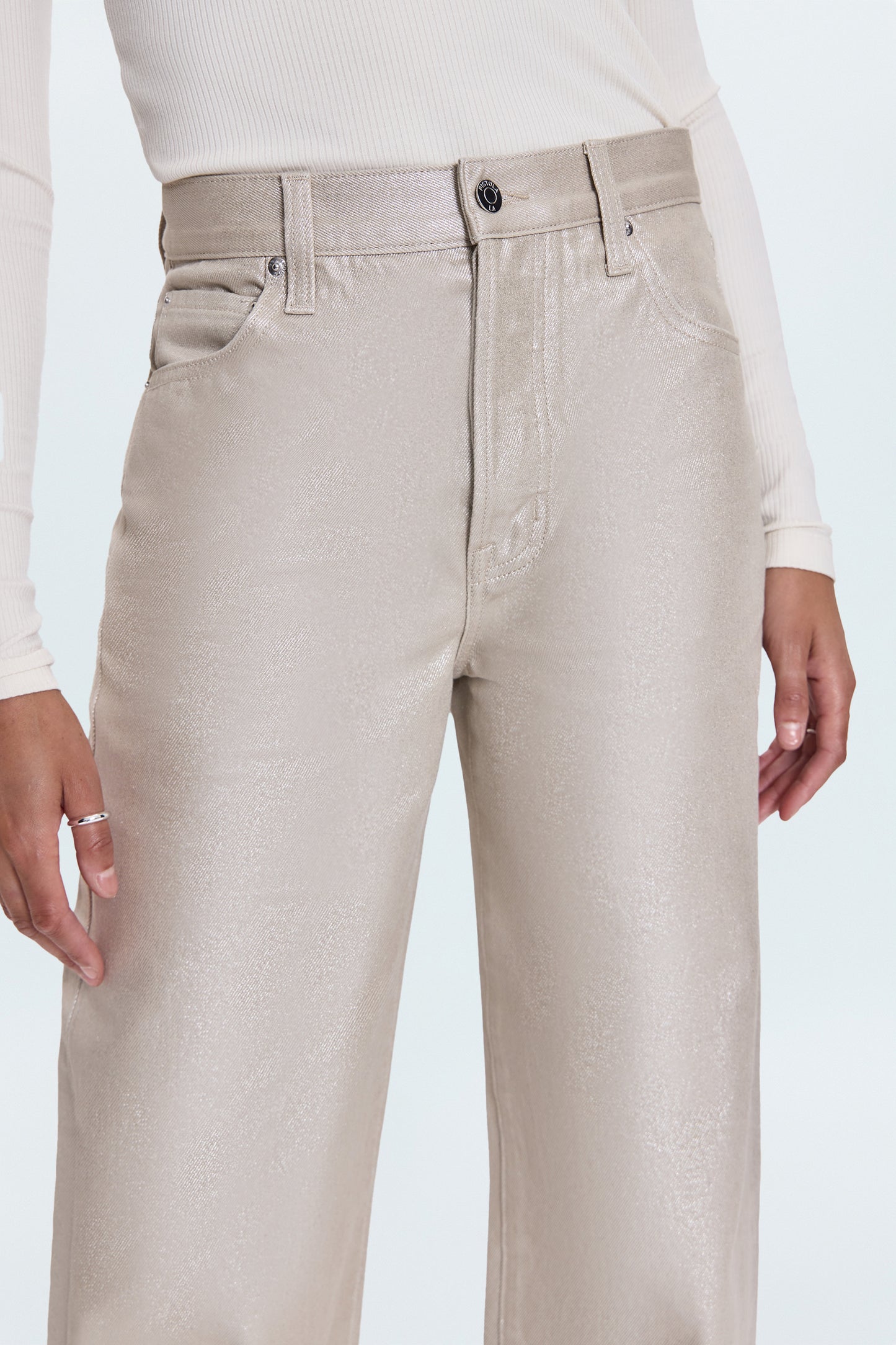 Tate High Rise Wide Bowed Jean - Champagne Luster