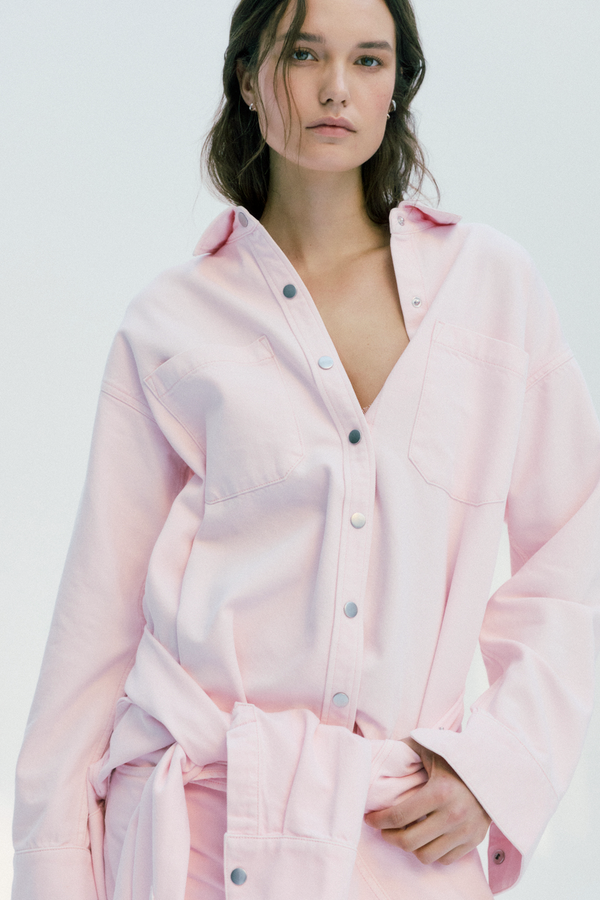 Elin Fluid Denim Shacket - Blush