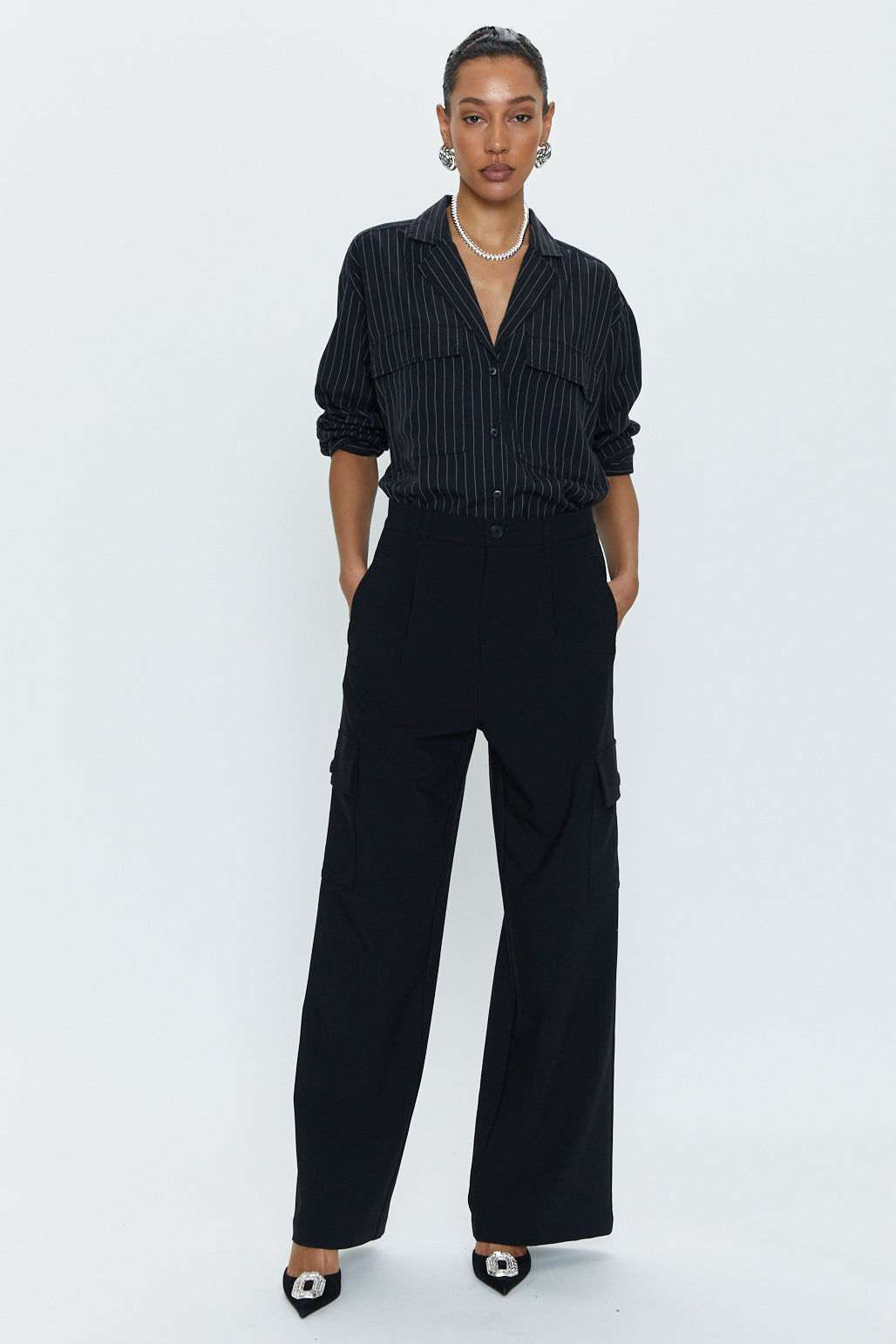 クラネ　Roll up half pants Brynn High Rise Relaxed Cargo - Black – Pistola Denim