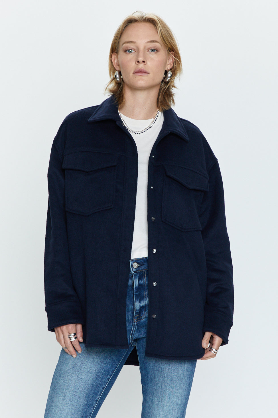Mandy Oversized Shirt Jacket - Navy Sky