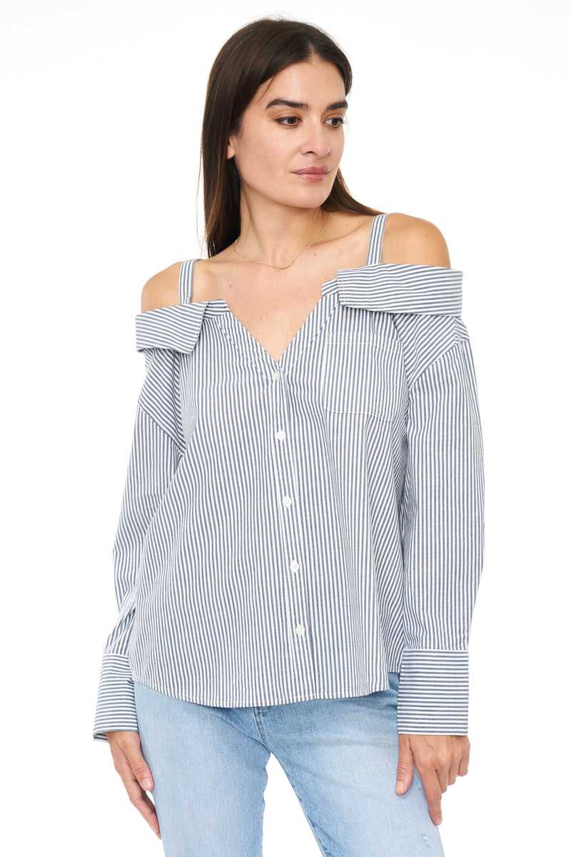 White off the shoulder button down Outlet