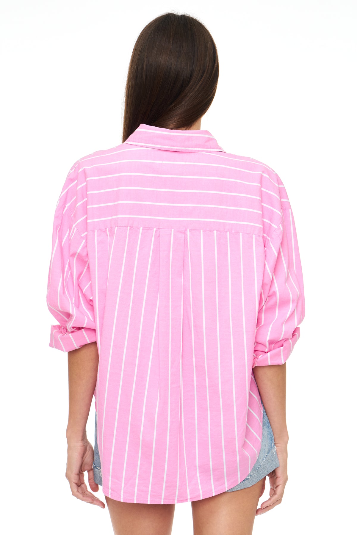 Sloane Oversized Button Down Shirt - Flamingo Stripe