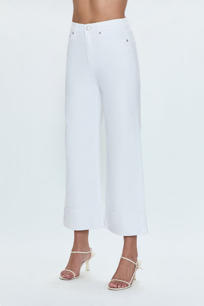 Lana Crop Cuff High Rise Ultra Wide Leg Jean- Vivid White