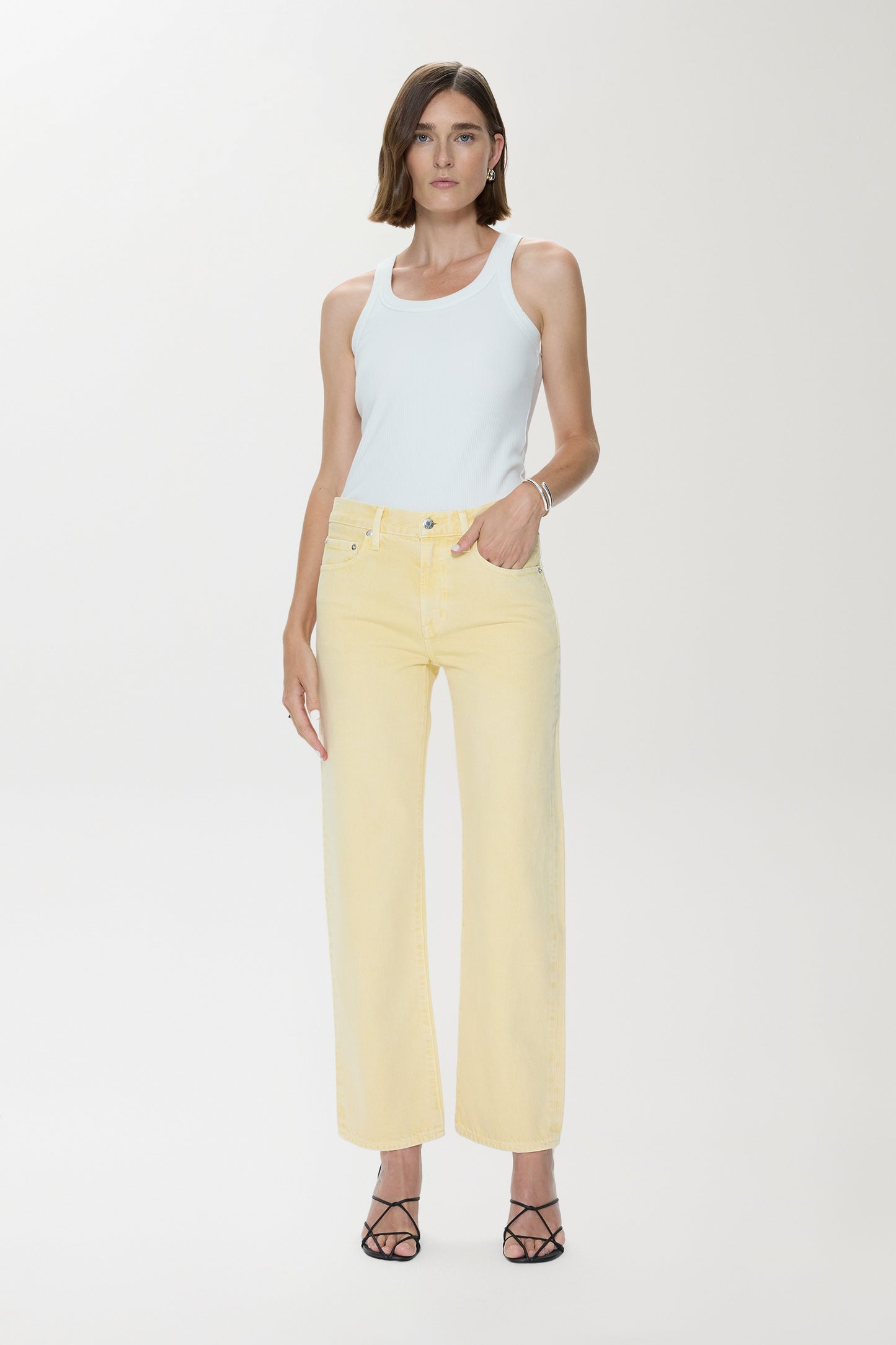 Pistola Lexi Mid Rise Bowed Straight Jean - Day Glow mid rise straight jeans