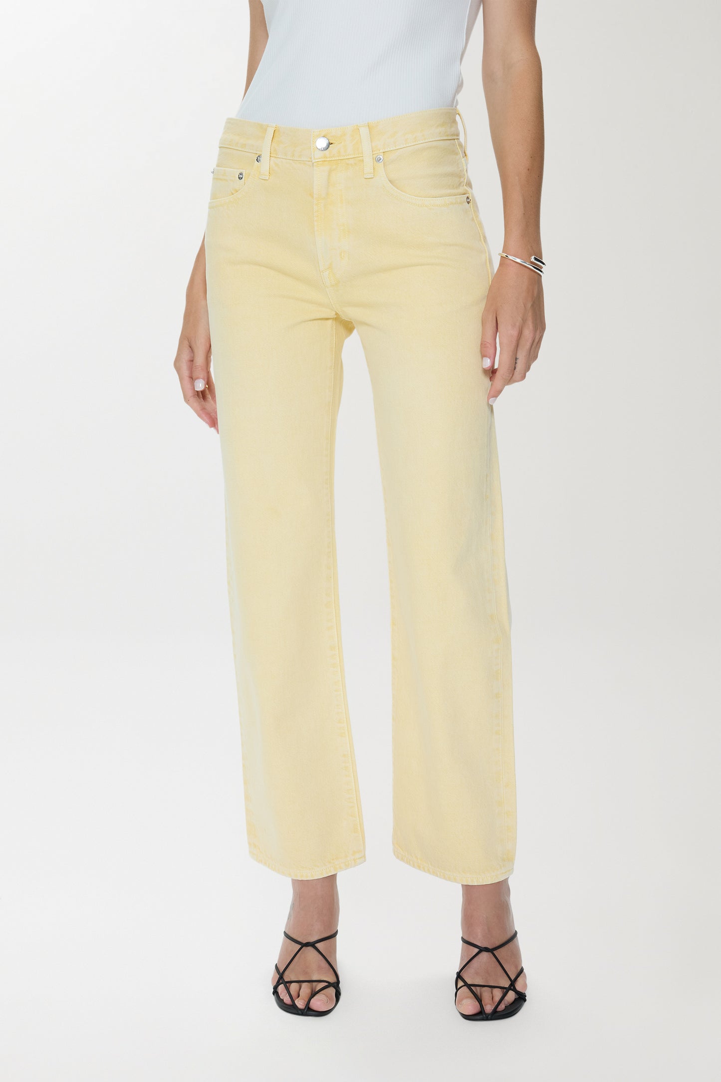 Pistola Lexi Mid Rise Bowed Straight Jean - Day Glow mid rise straight jeans
