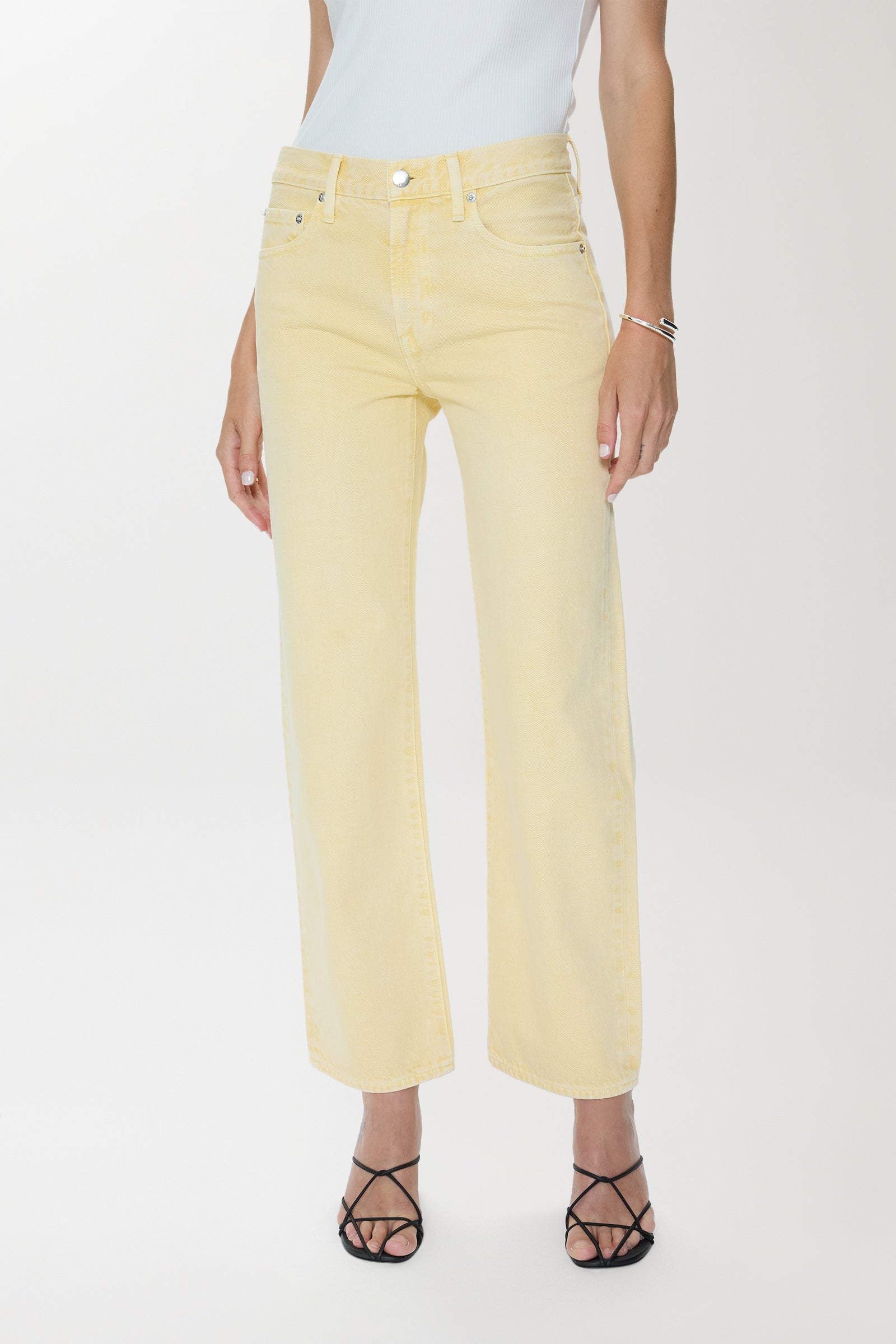 Pistola Lexi Mid Rise Bowed Straight Jean - Day Glow mid rise straight jeans