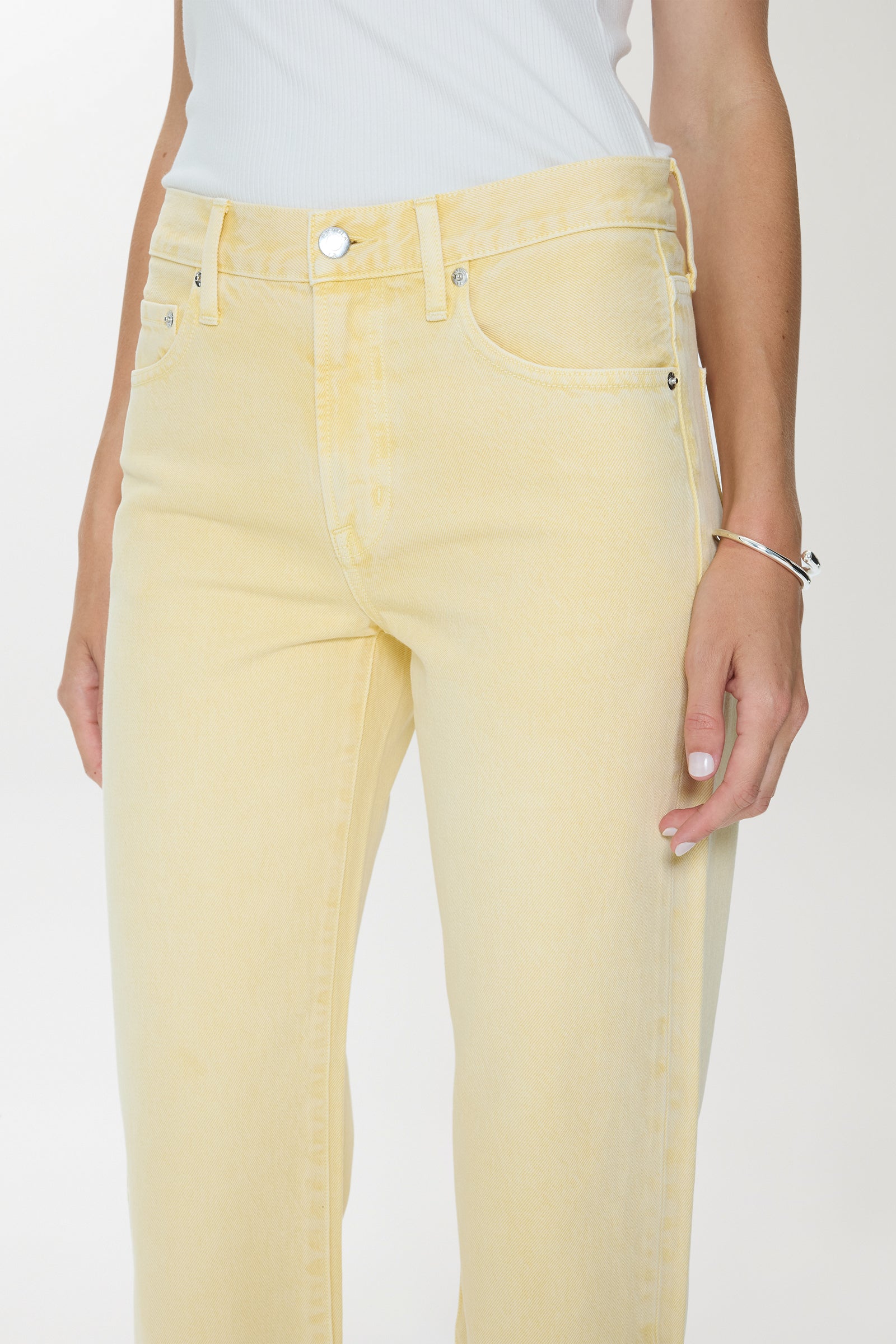 Pistola Lexi Mid Rise Bowed Straight Jean - Day Glow mid rise straight jeans