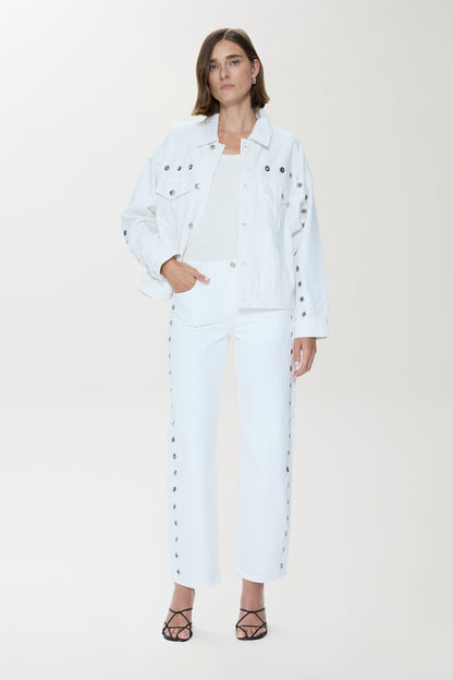 Lexi  Mid Rise Bowed Straight Jean - Vivid White