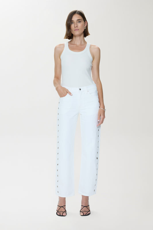 Lexi  Mid Rise Bowed Straight Jean - Vivid White