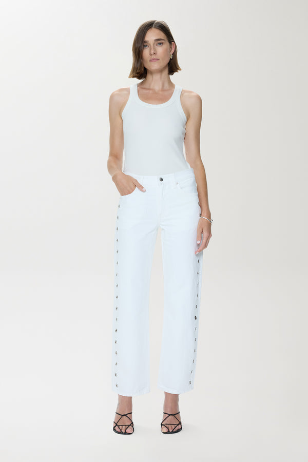 Pistola Lexi Mid Rise Bowed Straight Jean - Vivid White mid rise straight jeans