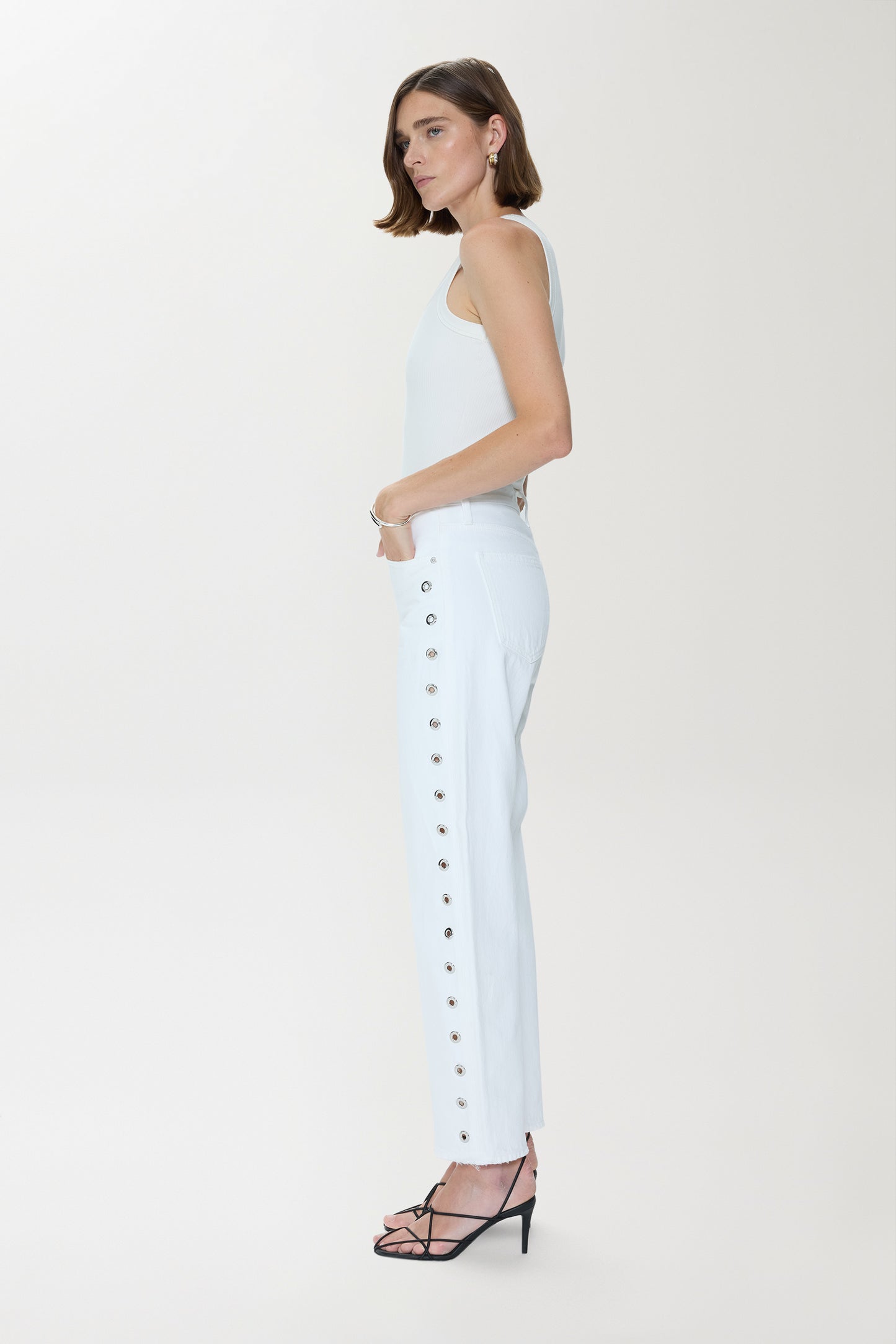 Lexi  Mid Rise Bowed Straight Jean - Vivid White