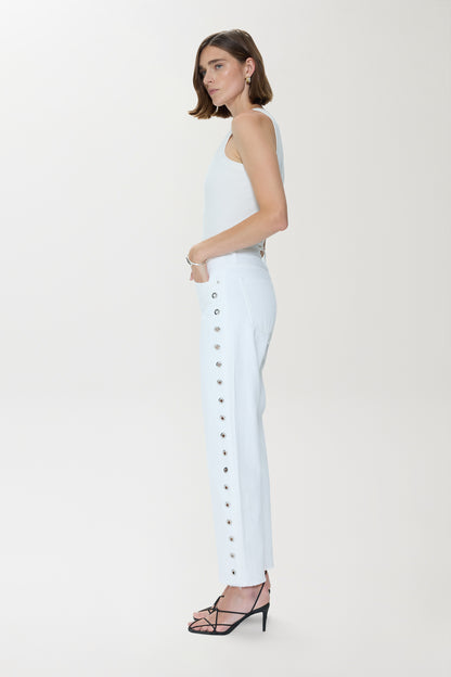 Lexi  Mid Rise Bowed Straight Jean - Vivid White