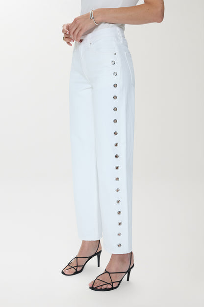 Lexi  Mid Rise Bowed Straight Jean - Vivid White