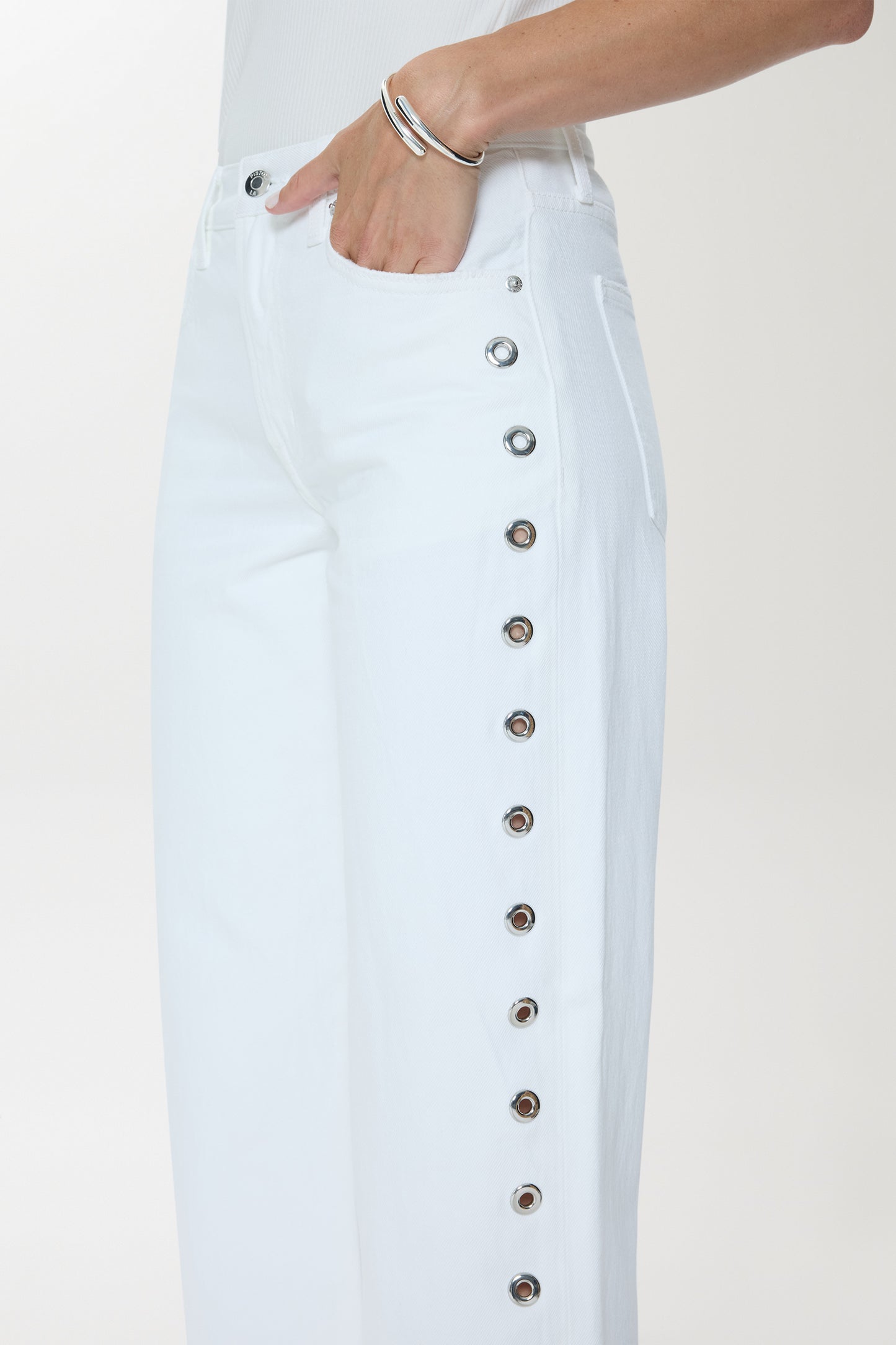 Lexi  Mid Rise Bowed Straight Jean - Vivid White