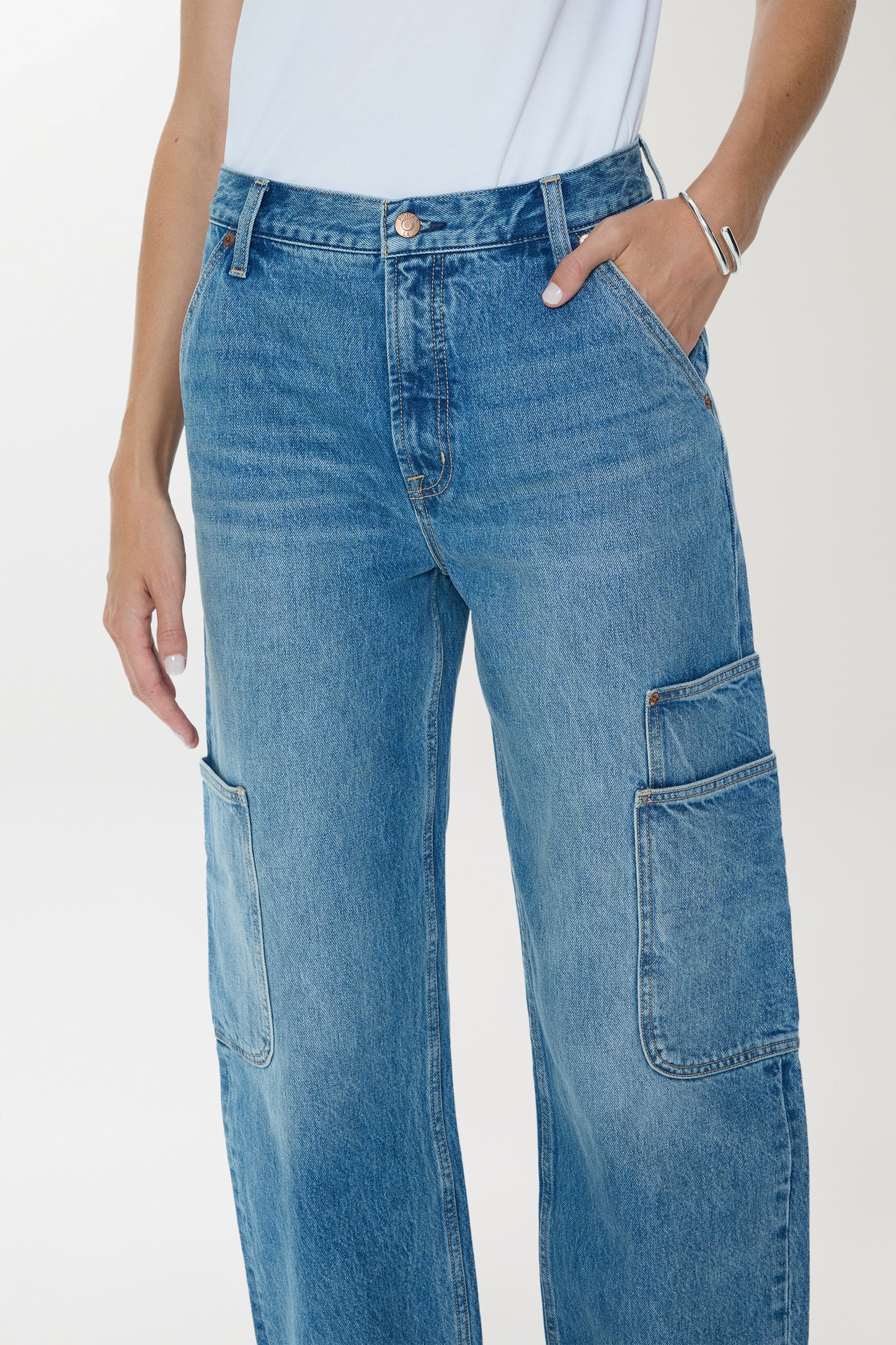 Pistola Sonny High Rise Barrel Jean - Coastal Fade high rise barrel faded wash jeans