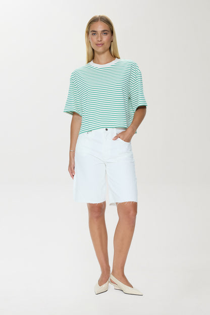 Pistola Mae Cropped Tee - Vert Stripe cropped jeans