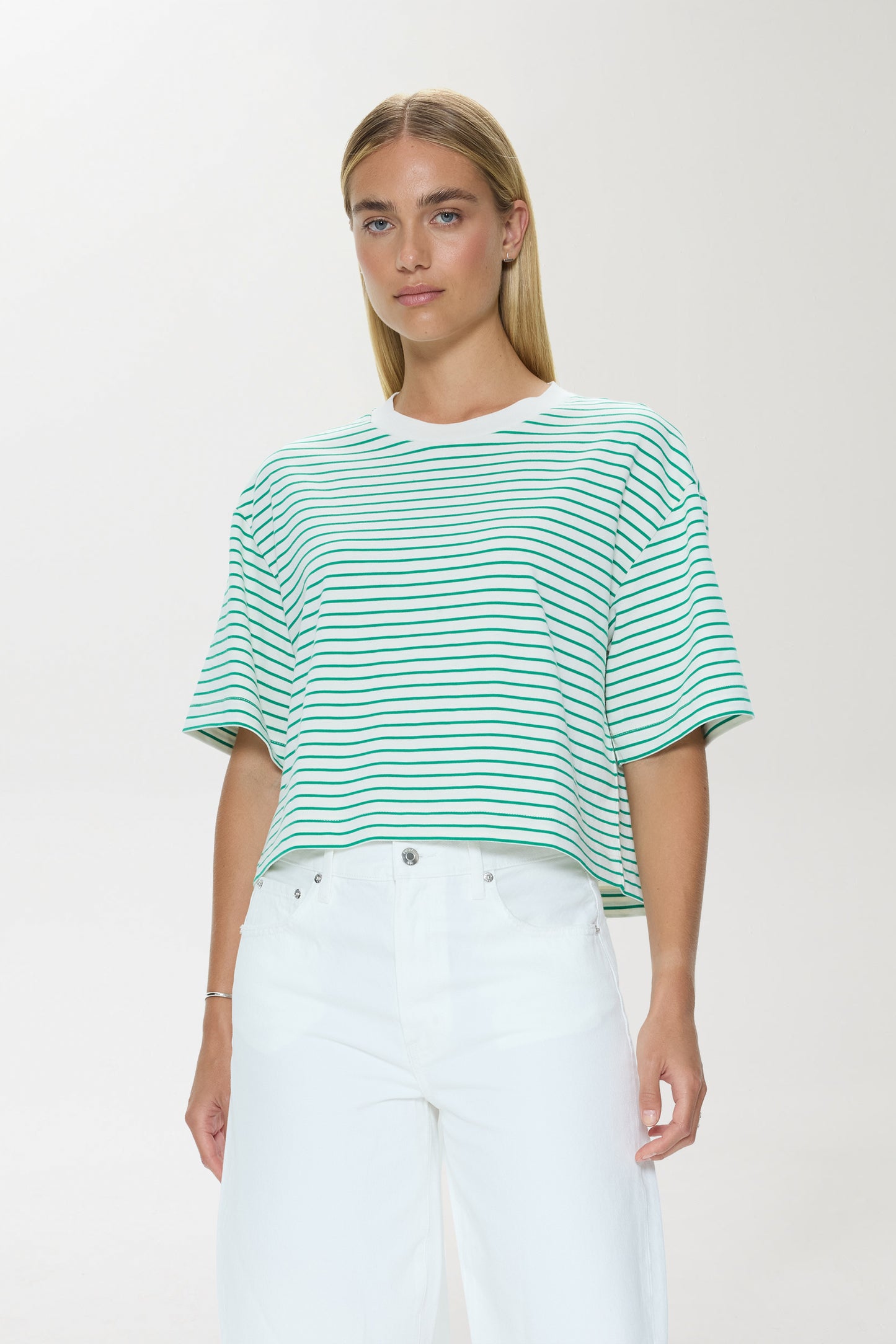 Pistola Mae Cropped Tee - Vert Stripe cropped jeans