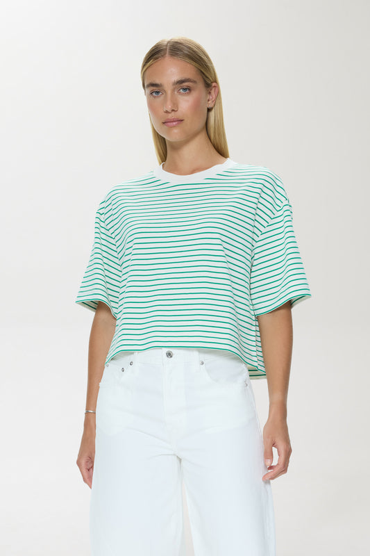 Mae Cropped Tee - Vert Stripe