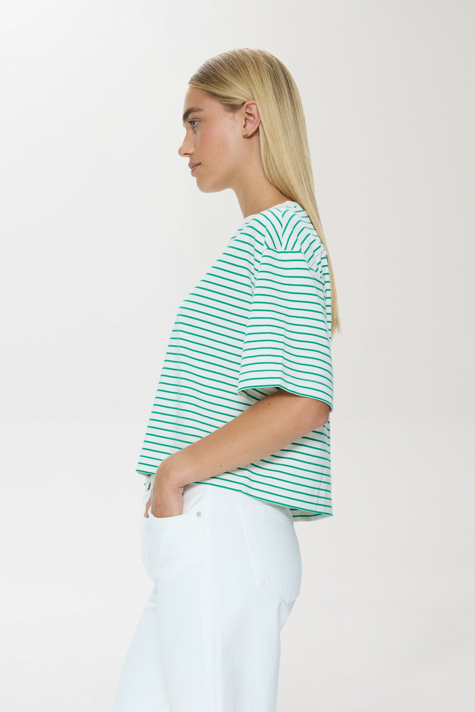 Pistola Mae Cropped Tee - Vert Stripe cropped jeans
