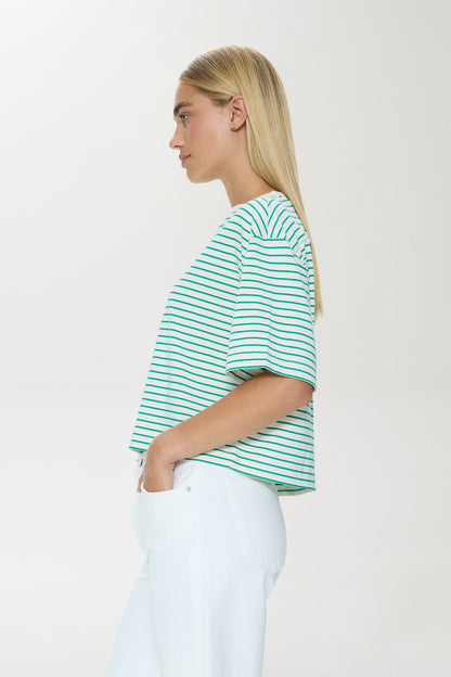 Pistola Mae Cropped Tee - Vert Stripe cropped jeans