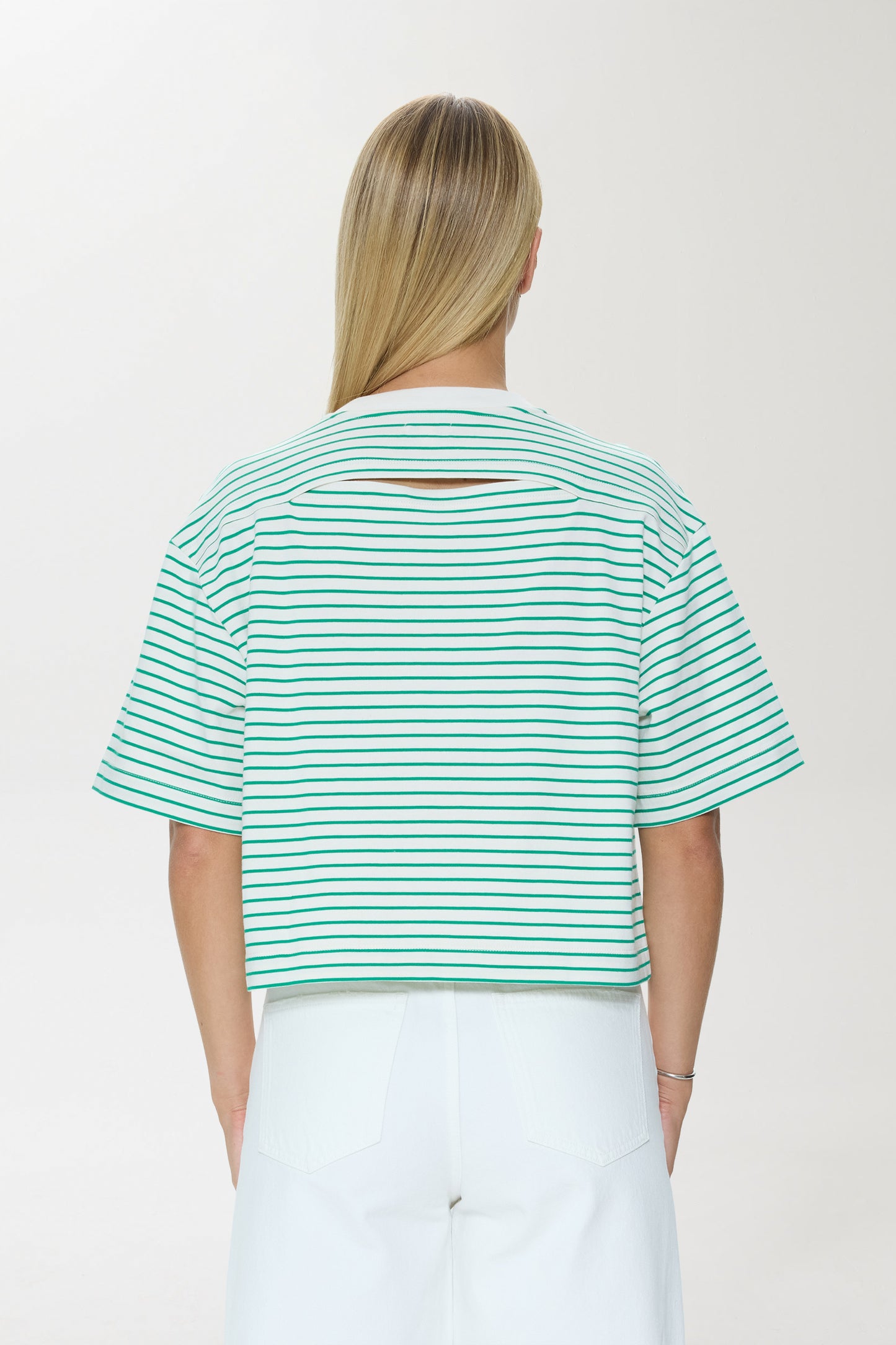 Pistola Mae Cropped Tee - Vert Stripe cropped jeans