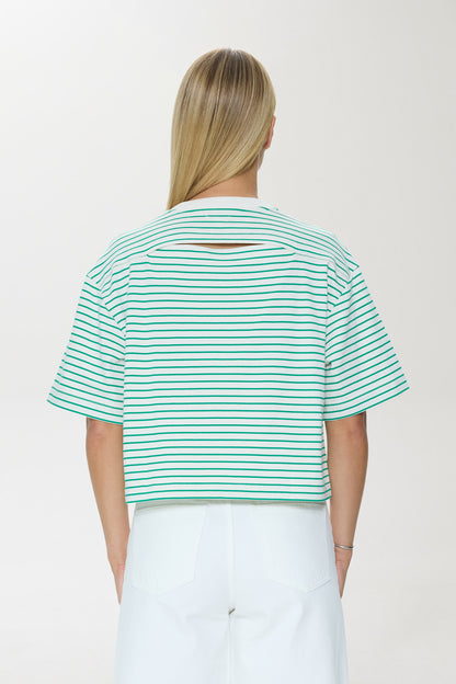 Pistola Mae Cropped Tee - Vert Stripe cropped jeans
