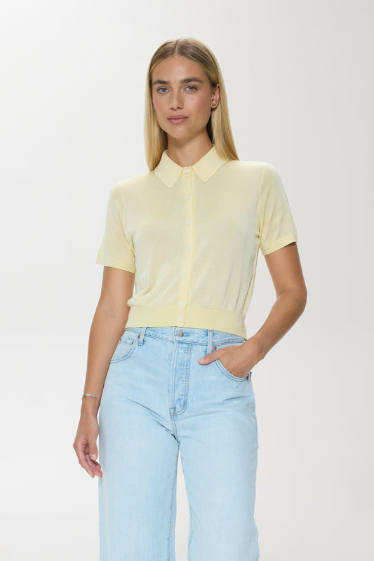Lucca Short Sleeve Polo Sweater - Pale Yellow