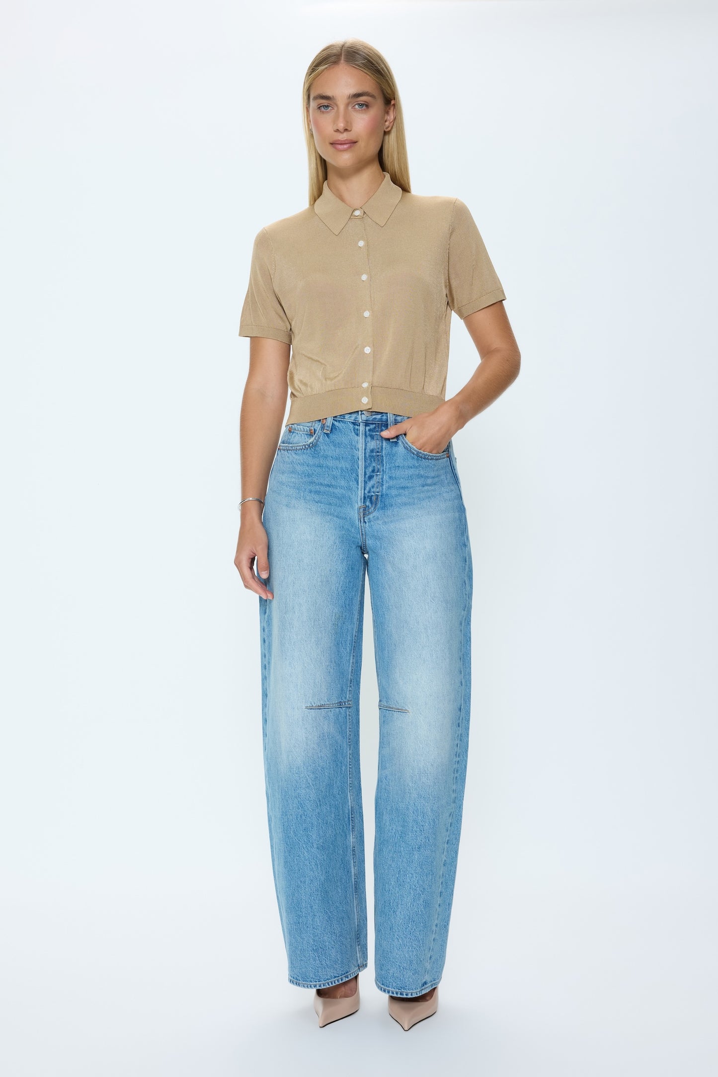 Lucca Short Sleeve Polo Sweater - Wheat