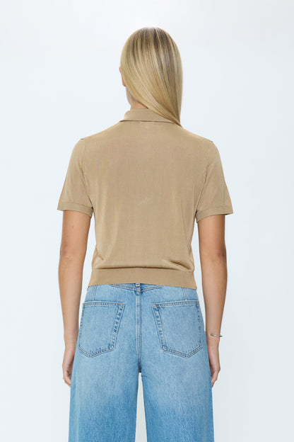 Lucca Short Sleeve Polo Sweater - Wheat